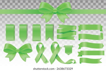Set of decorative green ribbon banners isolated on white, Green Bow With Ribbon Set, With Gradient Mesh, Vector Illustration, Vector green ribbons. Ribbon banner set, Ribbon banner set, Green ribbons.