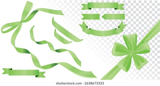Set of decorative green ribbon banners isolated on white, Green Bow With Ribbon Set, With Gradient Mesh, Vector Illustration, Vector green ribbons. Ribbon banner set, Ribbon banner set, Green ribbons.