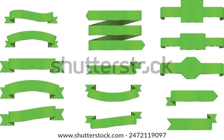 Set of decorative green ribbon banners isolated on white, Green Bow With Ribbons Set, With Gradient Mesh, Vector Illustration, Vector green ribbons.Ribbon banner set,Ribbon banner set, Green ribbons. 