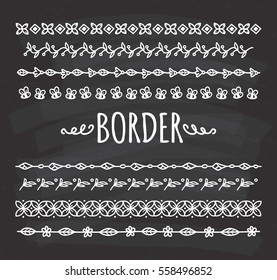 Set of decorative hand drawn border on chalkboard background