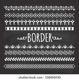 Set of decorative hand drawn border on chalkboard background