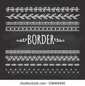 Set of decorative hand drawn border on chalkboard background