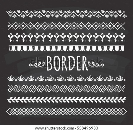 Set of decorative hand drawn border on chalkboard background