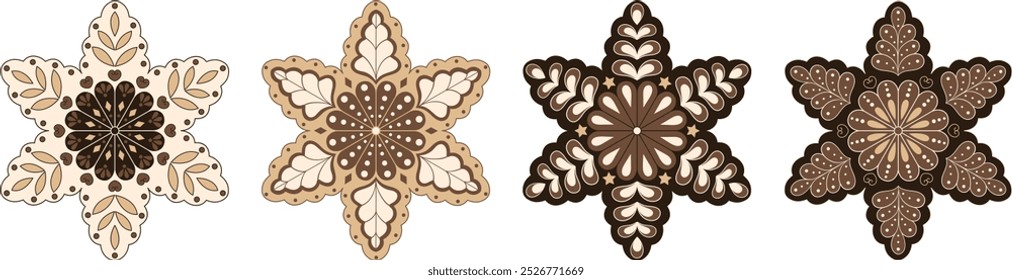 Conjunto de mandalas de jengibre dibujados a mano decorativos con patrón floral doodle.