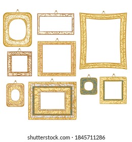 Set of decorative hand drawn picture frames.