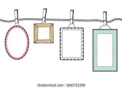 Conjunto de marcos decorativos de imagen dibujados a mano.