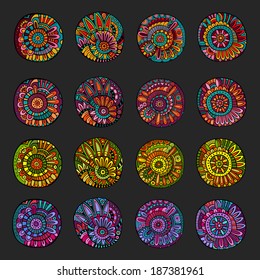 Set of decorative hand drawn vector floral icons