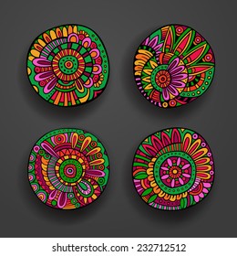 Set of decorative hand drawn vector floral design elements