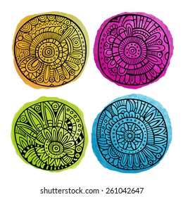 Set of decorative hand drawn watercolor vector floral design elements