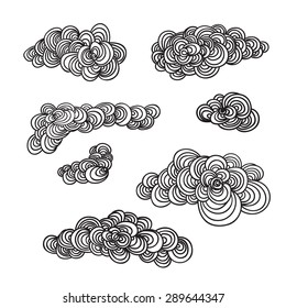 Set of decorative hand drawn zentangle clouds Vector illustration. Great idea for print, logo, textiles, tattoo.