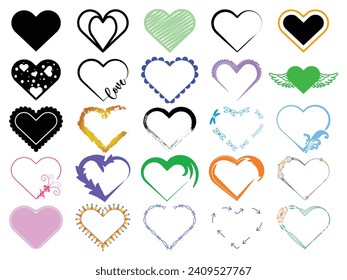 Set of decorative hand-drawn Valentine's Day heart bundle