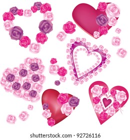 Set of decorative hearts with roses