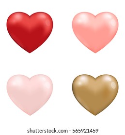 Set of decorative hearts for Valentine's day on a white background