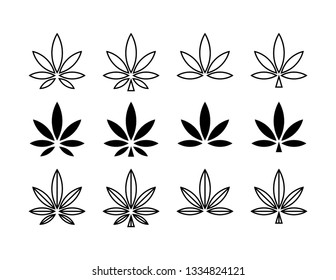 Set of Decorative Hemp Leaf Silhouettes and Outlines in Various Weights 