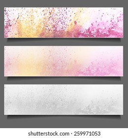 Set of decorative horizontal abstract banners for your design. Vector illustration, banners collection with mosaic effect.