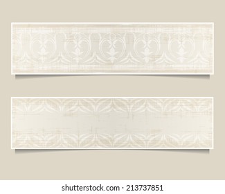 Set of decorative horizontal grunge banners. Grunge banners with scratches and shabby texture.