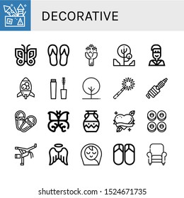 Set Of Decorative Icons. Such As Fireworks, Butterfly, Flip Flops, Roses, Tree, Native American, Lava Lamp, Mascara, Firework, Spark, Sandals, Vase, Heart, Cracknels , Decorative Icons