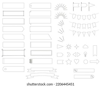 Conjunto de ilustraciones decorativas de etiquetas, cintas, guirnaldas, etc. (Versión de dibujo de líneas)