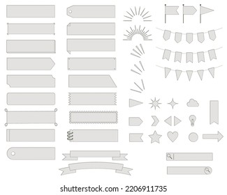 Set of decorative illustrations of labels, ribbons, garlands, etc.(Slightly shifted version of paint and line drawings)