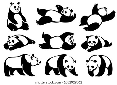 Set of decorative illustrations pandas.