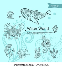 Set decorative image elements of water in the world