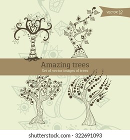 A set of decorative images of trees