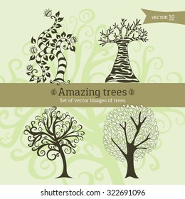 A set of decorative images of trees