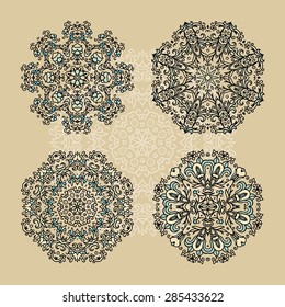 Set of decorative isolated rosettes