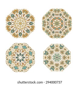 Set of decorative isolated rosettes