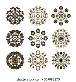 Set of decorative isolated rosettes-snowflakes