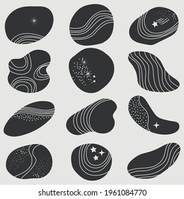 Set of decorative isolated spots with stripes and dots. Rounded shapes with space elements. Scandinavian style vector illustration.