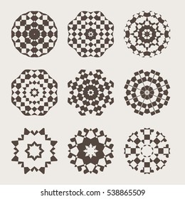 A set of decorative items to decorate your work. Vector design elements, monochrome mandala. Geometric fashion pattern. Set of vector graphic elements for design
