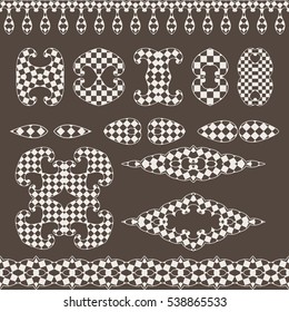 A set of decorative items to decorate your work. Vector design elements. Geometric fashion pattern. Set of vector graphic elements for design. Light pattern on a dark background
