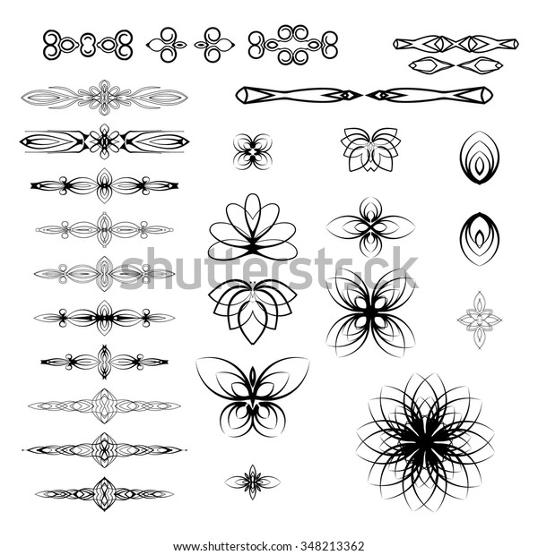 A set of decorative items to decorate your\
work. Vector design elements. Set of vector graphic elements for\
design. Text dividers.