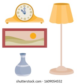 set of decorative items for the home, isolated object on a white background, vector illustration