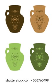 Set of decorative jars with ornaments. Isolated background. vector illustration.