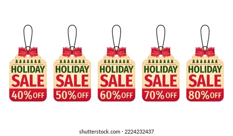 Set of decorative labels and Christmas decorations. New Year price tag. Winter sale design template. Vector illustration.