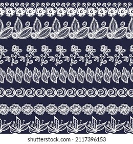 Set of decorative lace borders. Isolated crocheted elements with an openwork pattern. Vector illustration