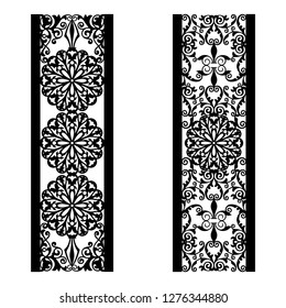 Set of decorative lace borders. Ornamental panels with floral pattern. Set of bookmarks templates. Image suitable for laser cutting, plotter cutting or printing.