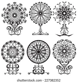 Set of decorative lace flowers. Vector illustration. 