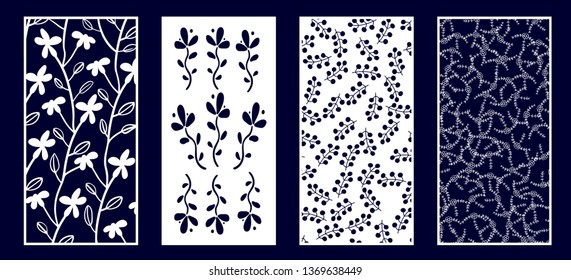 Set of Decorative laser cut panels with floral shapes. Vector Illustration.