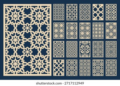 Set of Decorative Laser Cut Panels. Vector Geometric Fretwork Grille Templates for Interior Decor.