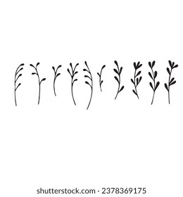 Set of decorative leaf silhouette. Collection sketch twigs. Hand drawn vector floral elements.