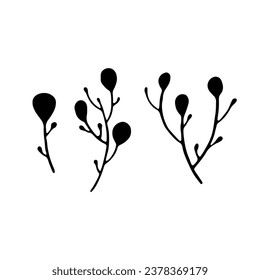 Set of decorative leaf silhouette. Collection sketch twigs. Hand drawn vector floral elements.