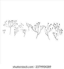 Conjunto de silueta decorativa de hojas. Bandas de dibujo de la colección. Elementos florales vectoriales dibujados a mano.