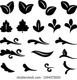 Set of decorative leaf silhouettes