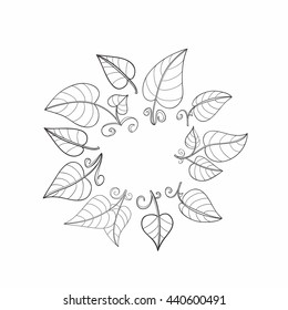 Set of decorative leaves drawn by hand.