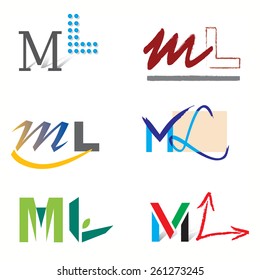 Set of Decorative Letter M and L Elements for Logo Design