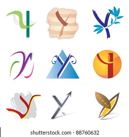 Set Of Decorative Letter Y Icons - Elements For Logo Design