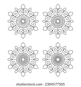 Set of decorative linear design for greeting cards, wedding invitations, coloring books etc Vector illustrations in oriental style Line art geometric mandala. Arabesque. Easy to edit color and lines.